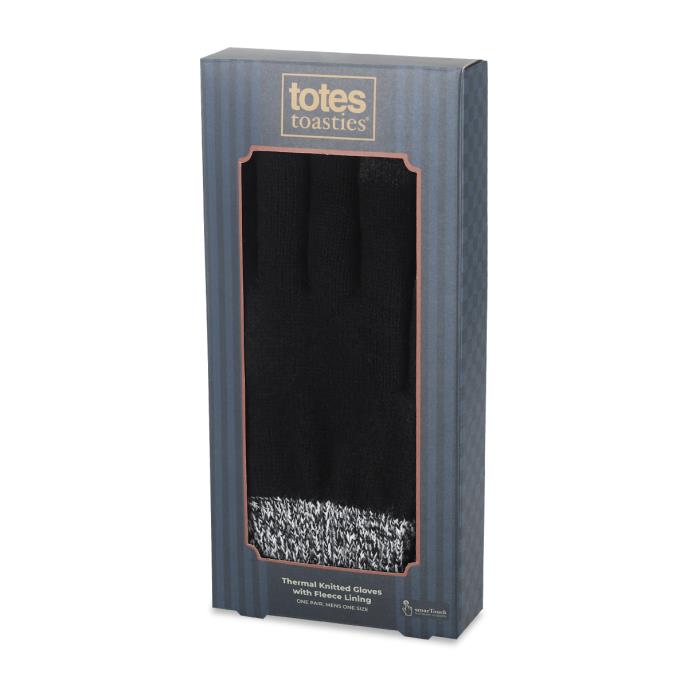 totes toasties® Mens Thermal Double Lined SmarTouch Gloves Black Extra Image 1